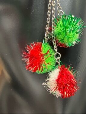 Festive Tinsel Pom Pom earrings- Red, Green, White *Coupon Eligible